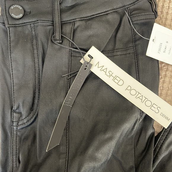 Boutique Leather Coated Slit Style Jeans Mashed Potatoes Denim NEW with tags - Picture 4 of 4